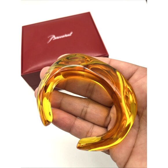 Baccarat France Crystal OCEANE PARMA GRANDE Wave Modernist Cuff Bracelet Gold - Picture 3 of 12